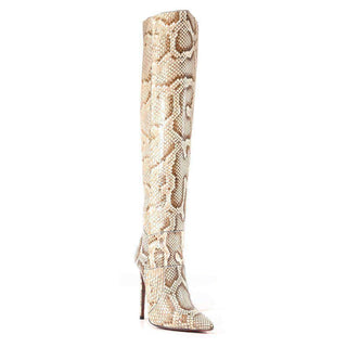 $2800 Cesare Paciotti Womens Shoes Roccia Beige Snake Boots-AmbrogioShoes