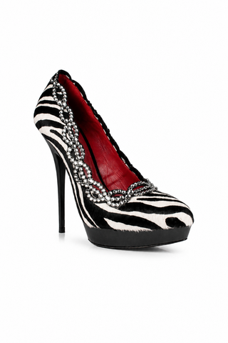 Cesare Paciotti Women's Designer Shoes Zebra Pony Platform Pumps w/ Swarovski Elements (CPW709)