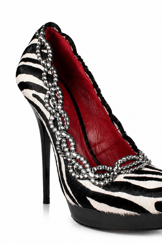 Cesare Paciotti Women's Designer Shoes Zebra Pony Platform Pumps w/ Swarovski Elements (CPW709)