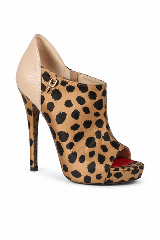 Cesare Paciotti Women's Leopard Satin Peep-Toe Bootsy Boots PB873410Y (CPW624)