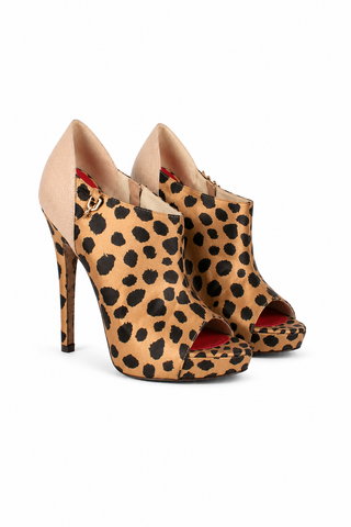 Cesare Paciotti Women's Leopard Satin Peep-Toe Bootsy Boots PB873410Y (CPW624)