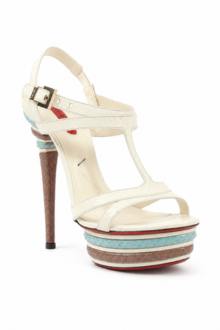 Cesare Paciotti Women's Milk & Brown/Green High-Heel Leather Platforms (CPW565)