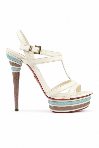 Cesare Paciotti Women's Milk & Brown/Green High-Heel Leather Platforms (CPW565)