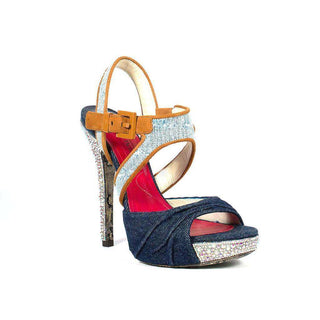 Cesare Paciotti Crystal Shoes Denim & Suede Platform Sandals (CPWCRY629)-AmbrogioShoes