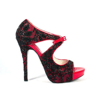 Cesare Paciotti Strassed Shoes Red / Black Lace Patent Platform Sandals (CPWCRY627)-AmbrogioShoes