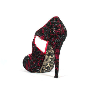 Cesare Paciotti Strassed Shoes Red / Black Lace Patent Platform Sandals (CPWCRY627)-AmbrogioShoes