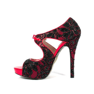 Cesare Paciotti Strassed Shoes Red / Black Lace Patent Platform Sandals (CPWCRY627)-AmbrogioShoes