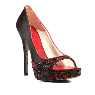 Cesare Paciotti Strassed Womens Shoes Red Black Lace Satin Leather Pump Sandals (CPWCRY638)-AmbrogioShoes