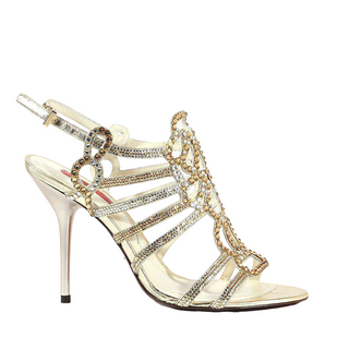 Cesare Paciotti Women's Shoes Strassed Crystal High Heel Gold Leather Sandals (CPWCRY513)-AmbrogioShoes