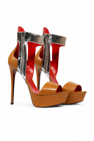 Cesare Paciotti Women's Talco Mirror Brown Metallic Silver High Heel Platform Sandals (CPW4502)