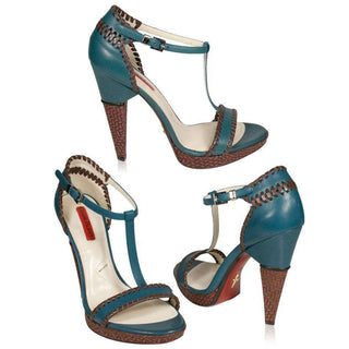 Cesare Paciotti Womens Turquoise/Brown High-Heel Leather Platforms (CPW531)-AmbrogioShoes