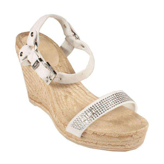 Cesare Paciotti Women's White 4US Swarovski Woven Wedge Sandals PBSZD10W (KCPW658)-AmbrogioShoes