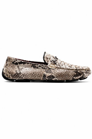 Marco Di Milano Pia natural python skin loafer with signature horse-bit hardware and durable rubber sole.