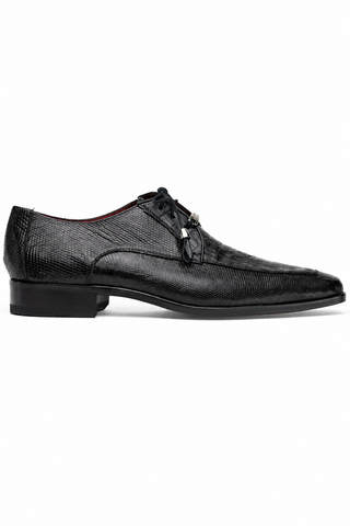 Black Marco Di Milano Merida derby shoe in crocodile and lizard skin with tasseled laces and a leather sole.