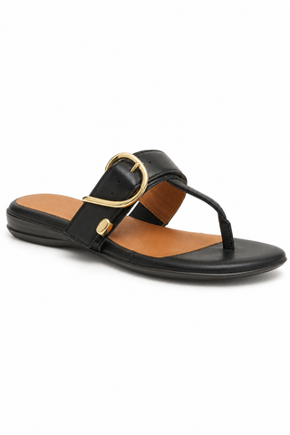 Andre Assous Nix leather women's sandal in black calf-skin with adjustable buckle and durable rubber sole.