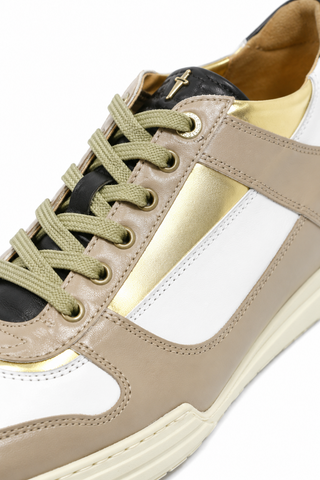 Cesare Paciotti Luxury Italian Men's Sand-White Oro Beige White Gold Sneakers (CPM5122)
