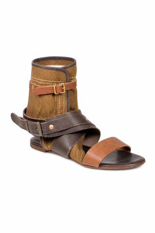 Chloe Gladiator Women's DesignerShoes Multi-Color Canvas / Calf-Skin Leather Sandals (CHL04)