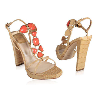 Christian Dior Shoes jeweled high heel Croc Sandals Beige (CDW74)-AmbrogioShoes