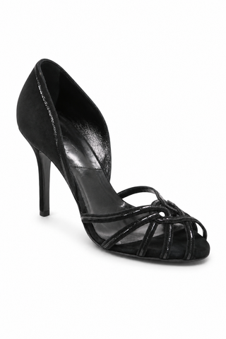 Christian Dior Downtown Black Suede / Leather Peep-Toe Sandals (CDW47)