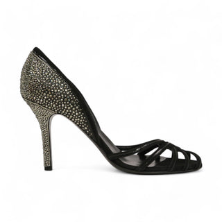 Christian Dior Hand Strass Crystal Downtown Peep-Toe Black Designer Shoes (CDWCRY47)-AmbrogioShoes