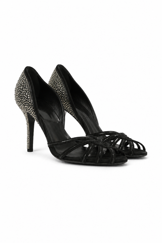 Christian Dior Hand Strass Crystal Downtown Peep-Toe Black Designer Shoes (CDWCRY47)