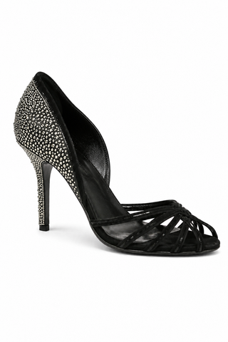 Christian Dior Hand Strass Crystal Downtown Peep-Toe Black Designer Shoes (CDWCRY47)