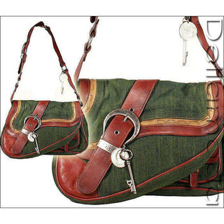 Christian Dior Handbags, Dior Handbag Gaucho Double Jean (Green Denim) Bag (cd1526)-AmbrogioShoes