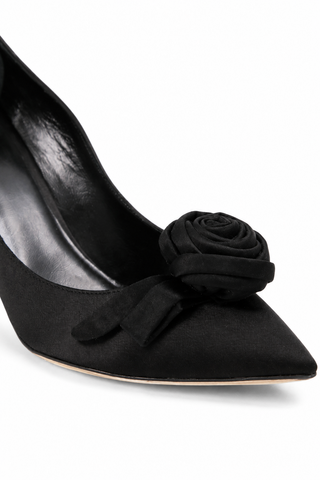 Christian Dior Rose Women's Designer Shoes Black Satin Evening Pumps (CDW70)