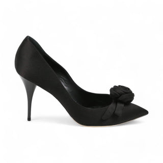 Christian Dior Rose Women's Designer Shoes Black Satin Evening Pumps (CDW70)-AmbrogioShoes