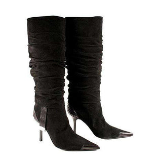 Christian Dior Tall Black Suede Womens Boots (CDW34)-AmbrogioShoes