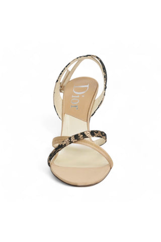 Christian Dior Women's Designer Shoes Beige Satin & Leather Dent Sandals (CDW45)-AmbrogioShoes