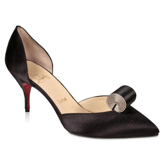 Christian Louboutin Women's Designer Shoes Black Fabric / Calf-Skin Leather Pumps (MB1504)-AmbrogioShoes