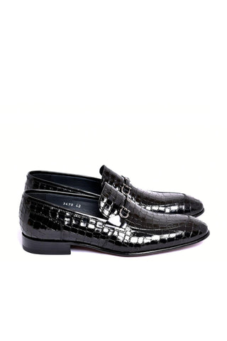 Corrente 3470BC Embossed Leather Horse-Bit Loafer - Black