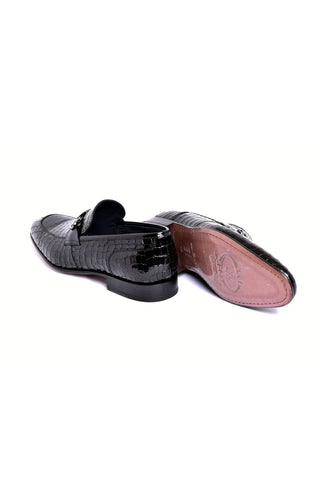 Corrente 3470BC Embossed Leather Horse-Bit Loafer - Black