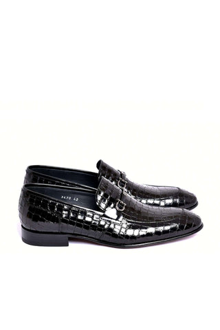 Corrente 3470BC Embossed Leather Horse-Bit Loafer - Black