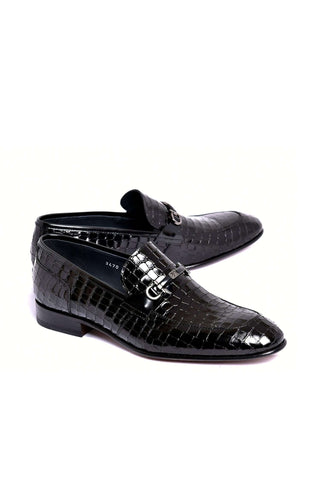 Corrente 3470BC Embossed Leather Horse-Bit Loafer - Black