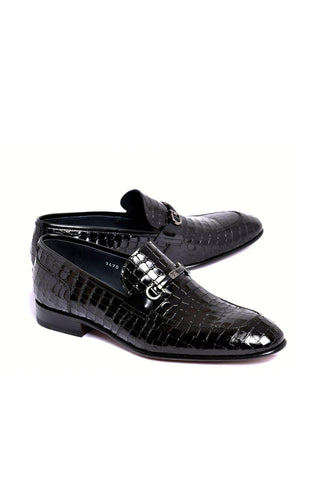 Corrente 3470BC Embossed Leather Horse-Bit Loafer - Black
