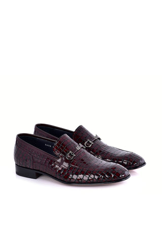 Corrente 3470BC Embossed Leather Horse-Bit Loafer - Burgundy