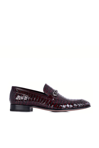 Corrente 3470BC Embossed Leather Horse-Bit Loafer - Burgundy
