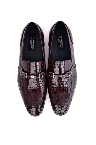 Corrente 3470BC Embossed Leather Horse-Bit Loafer - Burgundy