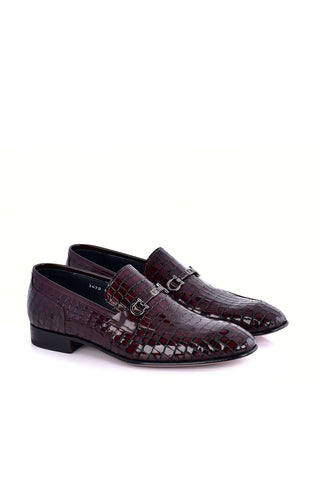 Corrente 3470BC Embossed Leather Horse-Bit Loafer - Burgundy