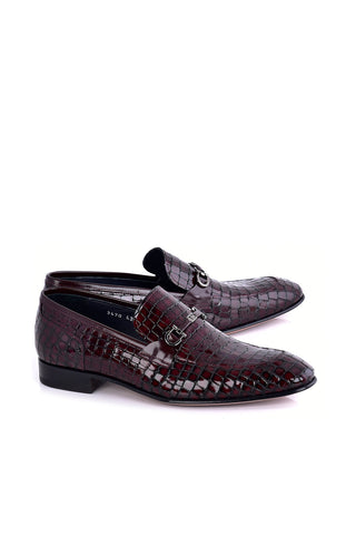 Corrente 3470BC Embossed Leather Horse-Bit Loafer - Burgundy