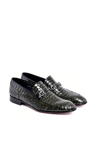 Corrente 3470BC Embossed Leather Horse-Bit Loafer - Green