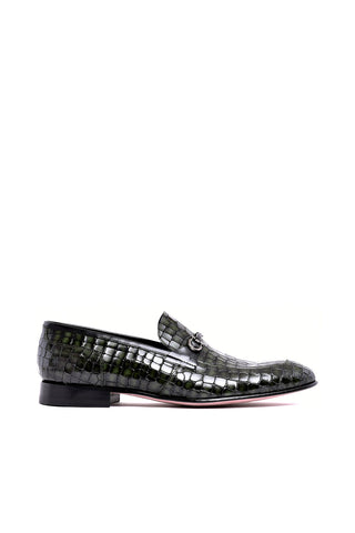 Corrente 3470BC Embossed Leather Horse-Bit Loafer - Green
