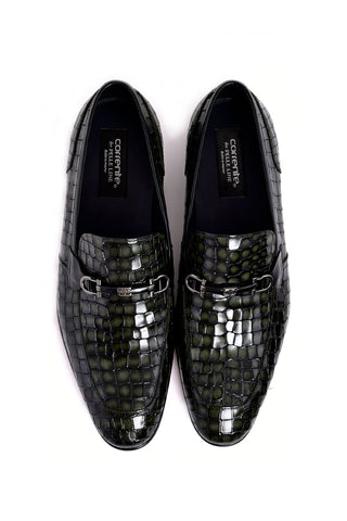 Corrente 3470BC Embossed Leather Horse-Bit Loafer - Green