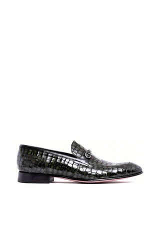 Corrente 3470BC Embossed Leather Horse-Bit Loafer - Green