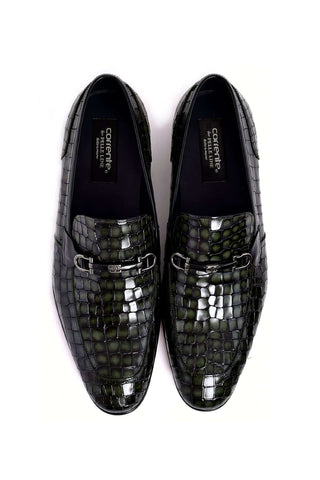 Corrente 3470BC Embossed Leather Horse-Bit Loafer - Green