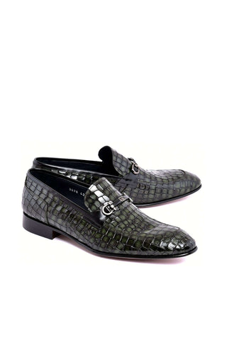 Corrente 3470BC Embossed Leather Horse-Bit Loafer - Green
