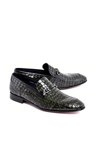 Corrente 3470BC Embossed Leather Horse-Bit Loafer - Green