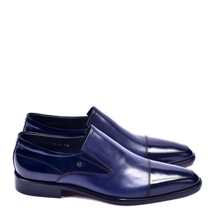 Corrente 3519 Navy Calf-Skin Cap toe Leather Loafers (CRT1307)-AmbrogioShoes